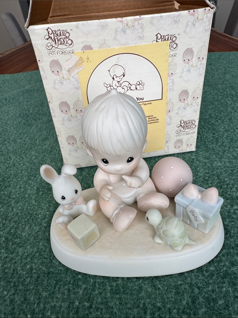Precious Moments Cream and Soft Pink Baby Figurine with Bunny & Turtle